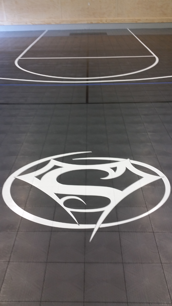 35x75 indoor Sport Court gym with Superman logo
